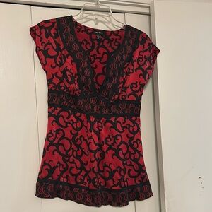 Bebe red & black vine print blouse size Medium